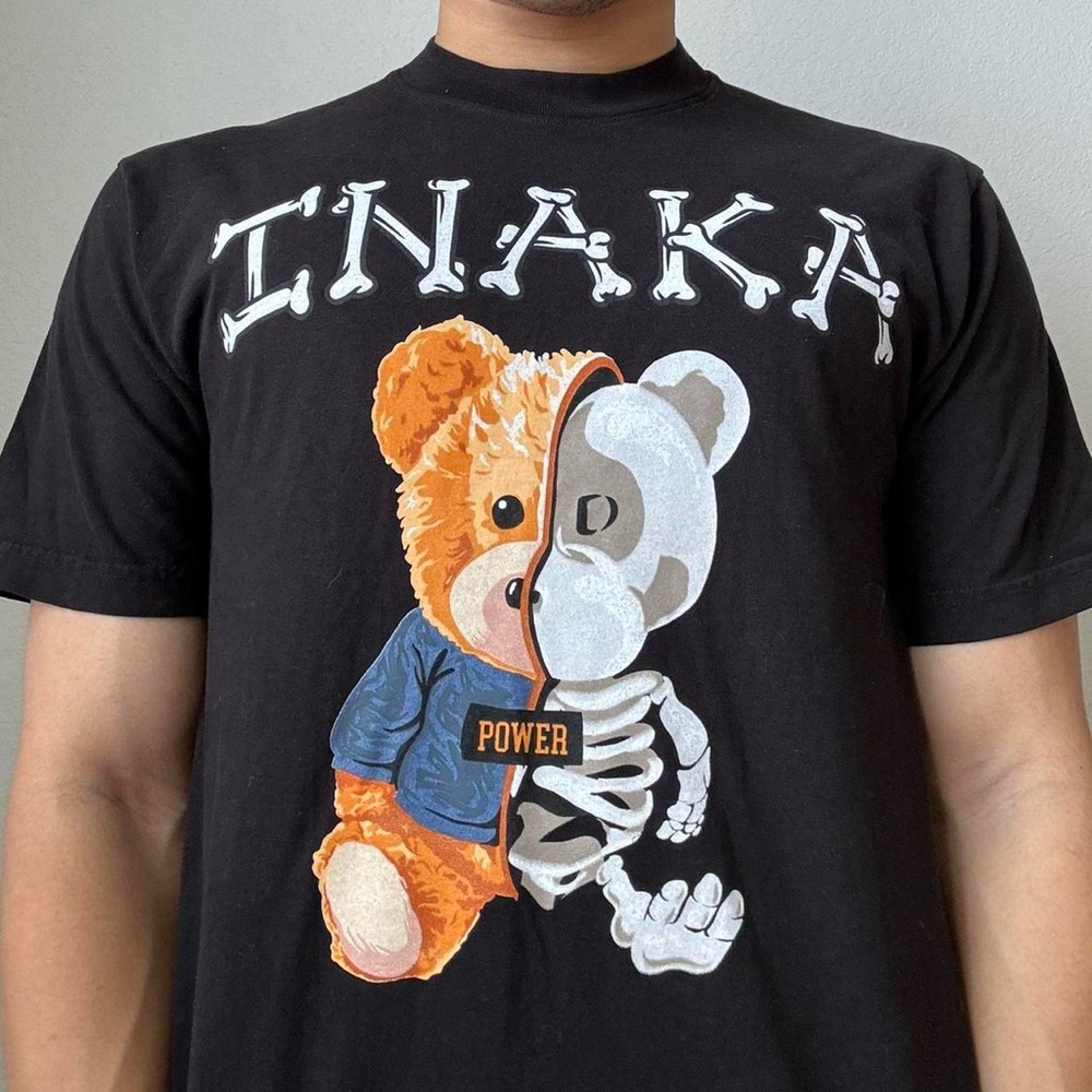 Inaka Powers Bear Logo Graphics Black Tee Gym Shirt